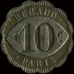 Jeton de nécessité de 10 centimes émis par Béraud à Paris - revers