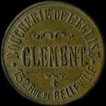 Jeton de nécessité de 1 jeton - 5 centimes émis par la Boucherie de l'Eglise - Clément à Paris - avers