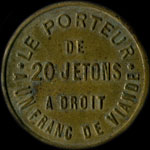 Jeton de nécessité de 1 jeton - 5 centimes émis par la Boucherie de l'Eglise - Clément à Paris - revers
