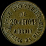 Jeton de n�cessit� de 1 jeton - 5 centimes �mis par la Boucherie de l'Eglise - Cl�ment � Paris - revers