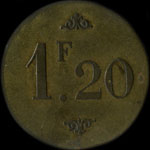 Jeton de nécessité de 1,20 franc émis par le Bouillon Ratinaud - 4, Rue du Rocher à Paris - revers