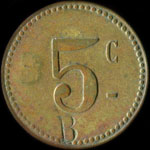 Jeton de nécessité de 5 centimes avec contremarque B émis par la Brasserie Lutetia à Paris - revers