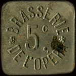 Jeton de n�cessit� de 5 centimes �mis par la Brasserie de l'Op�ra � Paris - avers