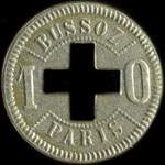 Jeton de n�cessit� de 10 centimes perc� d'une croix �mis par Bussoz � Paris - revers