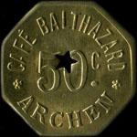 Jeton de nécessité de 50 centimes émis par le Café Balthazard - Archen à Paris - avers