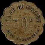 Jeton de nécessité de 30 centimes émis par le Café du Globe, CG, Bd de Strasbourg à Paris - revers