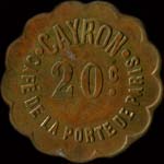 Jeton de nécessité de 20 centimes émis par le Café de la Porte de Paris - Cayron à Paris - avers