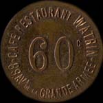 Jeton de nécessité de 60 centimes émis par le Café Restaurant Watrin - 89, Avenue de la Grande Armée à Paris - avers