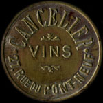 Jeton de nécessité de 60 centimes émis par Cancelier - Vins - 27, Rue du Pont-Neuf à Paris - avers