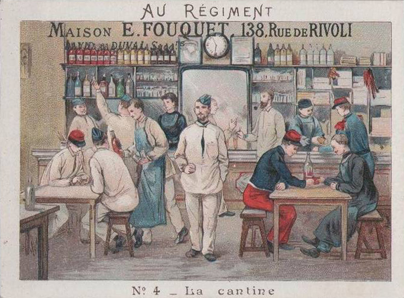 Carte postale Au Régiment - Maison E.Fouqet - 138 Rue de Rivoli - n°4 la Cantine