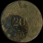 Jeton de nécessité de 20 francs émis par le Cercle Bonne Nouvelle - BN à Paris - revers