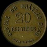 Jeton de nécessité de 20 centimes émis par le Cercle du Château d'Eau à Paris - avers