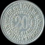 Jeton de nécessité de 20 centimes 1921 (avec 9 fermé) émis par le Chemin de Fer du Bois-de-Boulogne à Paris - revers