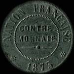 Jeton de n�cessit� de 5 centimes �mis comme contre-monnaie en 1873 � Paris - avers