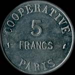Jeton de nécessité de 5 francs émis par la Coopérative de l'Atelier des Monnaies et Médailles, Quai Conti à Paris - avers