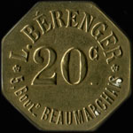 Jeton Au Drapeau - L. Bérenger - 20 centimes - Paris - avers