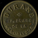 Jeton de nécessité de 50 centimes émis par Durand - 17, Place de la République à Paris - avers
