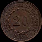 Jeton de n�cessit� de 20 francs �mis par l'Ecole Pratique de Commerce � Paris - revers