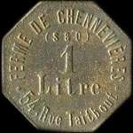 Jeton de nécessité de 1 litre / 2,50 francs émis par la Ferme de Chennevières - 54, Rue Taitbout à Paris - avers