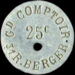 Jeton de nécessité de 25 centimes émis par le Grand Comptoir - 31 Rue Berger à Paris (type 3 - exemplaire 1) - avers