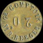 Jeton de nécessité de 20 centimes émis par le Grand Comptoir - 31 Rue Berger à Paris (type 1 avec 20 à l'envers) - avers
