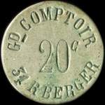 Jeton de nécessité de 20 centimes émis par le Grand Comptoir - 31 Rue Berger à Paris (type 2 maillechort) - avers