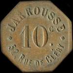 Jeton de nécessité de 10 centimes émis par Jarrousse - 52, Rue de Cléry à Paris - avers