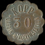 Jeton de n�cessit� de 30 centimes �mis par Kopp - Jardin d'Acclimatation � Paris - avers