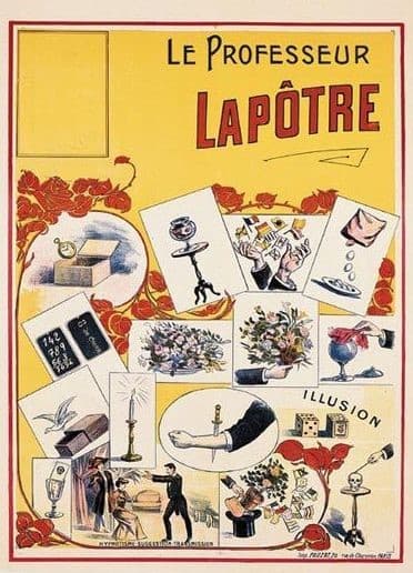 Publicité en couleur pour le Professeur Lapôtre, illusionniste