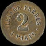 Jeton Lesage Fr�res � Paris - 2 francs - avers