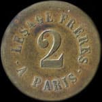 Jeton Lesage Fr�res � Paris - 2 francs - revers
