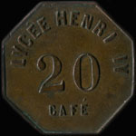 Jeton Lycée Henri IV à Paris - 20 centimes café - avers