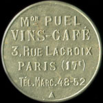 Jeton de nécessité de 5 centimes émis par la Maison Puel - Vins - Café à Paris - avers