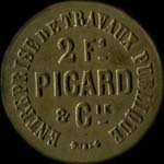 Jeton de nécessité de 2 francs émis Picard & Cie - Entreprise de Travaux Publique - Paris - avers