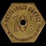 Jeton Restaurant Gardes à Paris - 10 francs - avers