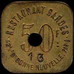 Jeton Restaurant Gardes - 42 bis Bd Bonne Nouvelle � Paris - 50 francs - avers