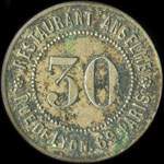 Jeton de n�cessit� de 30 (centimes) �mis par le Restaurant Anselme - 69 Rue de Lyon - Paris - revers