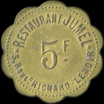Jeton de nécessité de 5 francs émis par le Restaurant Jumel - 3, Boulevard Richard-Lenoir à Paris - avers