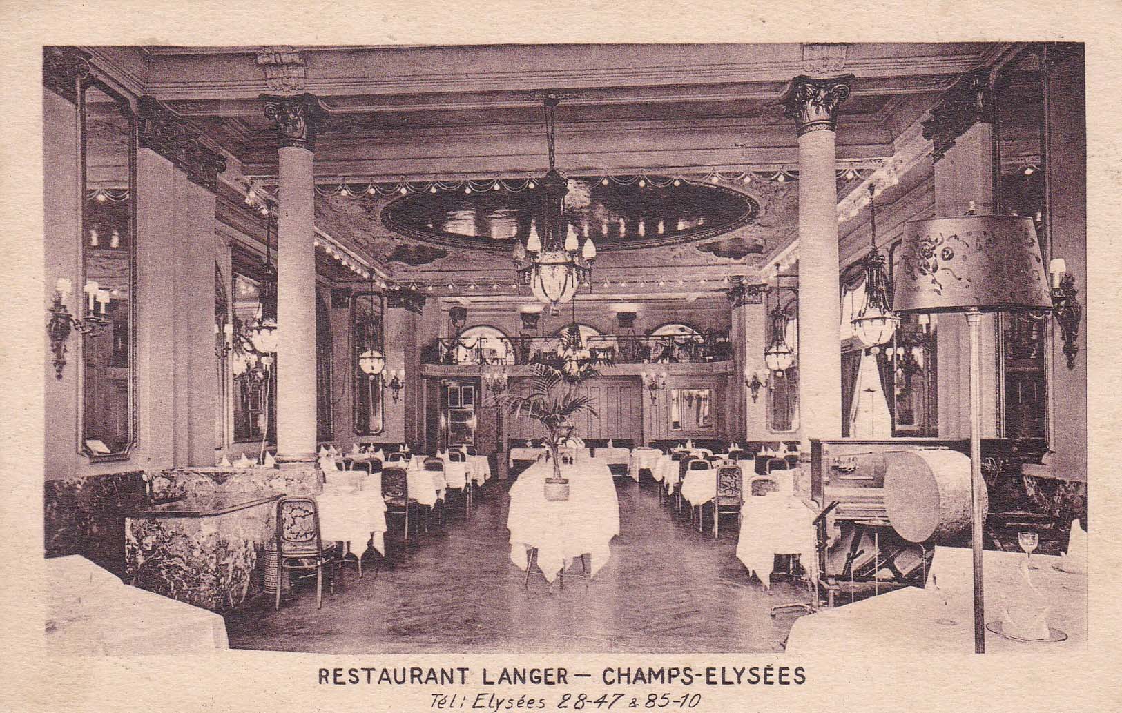 Restaurant Langer, Champs-Elysées - Tel. : Elysées 28-47 & 85-10