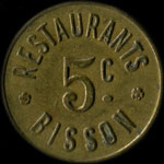 Jeton Restaurants Bisson à Paris - 5 centimes - avers
