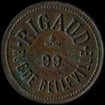 Jeton Rigaud - 99, Rue de Belleville � Paris - 20 centimes - avers
