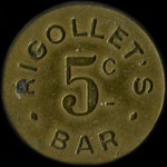 Jeton Rigollet's Bar - 48 Champs-Elysées à Paris - 5 centimes - avers