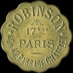Jeton de nécessité de 20 centimes émis par Robinson - 40 	& 42 Passage Châtelet à Paris - avers