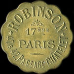 Jeton de n�cessit� de 20 centimes �mis par Robinson - 40 	& 42 Passage Ch�telet � Paris - avers