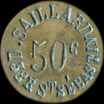 Jeton de n�cessit� de 50 centimes �mis par Saillard - 38 R St-S�bastin (Rue Saint-S�bastien) � Paris - avers