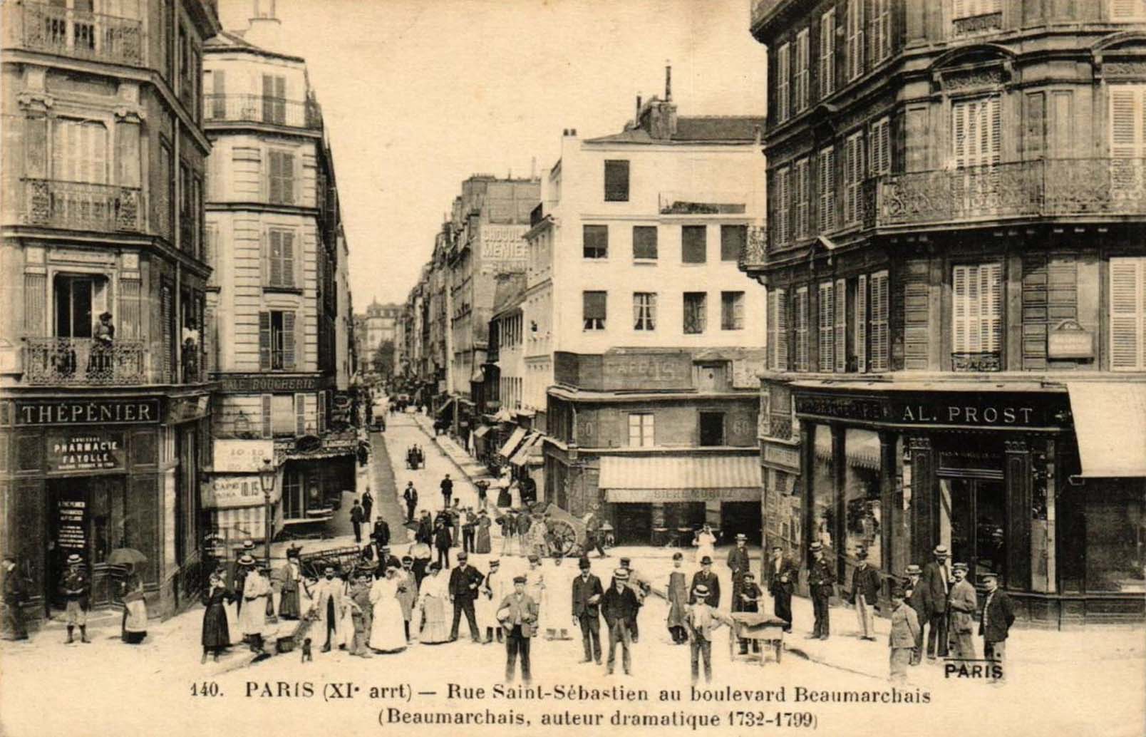 Paris XIe arrondissement - Rue Saint-S�bastien au Boulevard Beaumarchais (Beaumarchais, auteur dramatique 1732-1799)