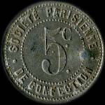 Jeton Société Parisienne de Confection - 92, rue de Crimée à Paris - 5 centimes avec contremarque - revers