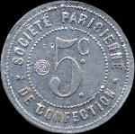 Jeton Société Parisienne de Confection - 92, rue de Crimée à Paris - 5 centimes - avers
