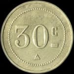 Jeton de n�cessit� de 30 centimes �mis par la Taverne des Augustins - 7 Rue du Havre � Paris - revers
