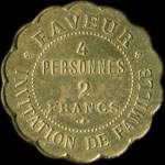Jeton de n�cessit� de 4 personnes - 2 francs �mis par le Th��tre de Grenelle � Paris - revers